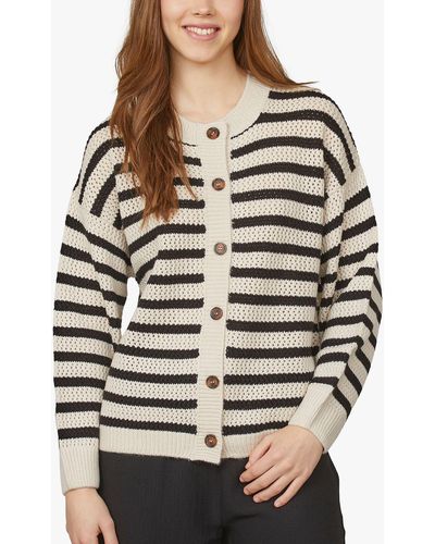 Sisters Point Hava Open Knit Striped Cardigan - Grey