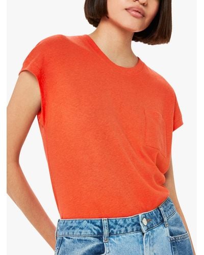 Whistles Ember Linen Blend Pocket T-shirt - Orange