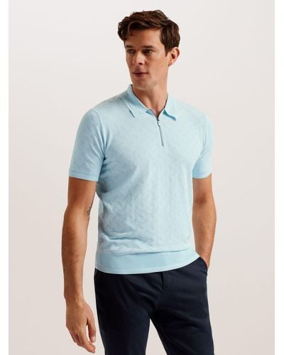 Ted Baker Palton Textured Zipped Polo Shirt - Blue