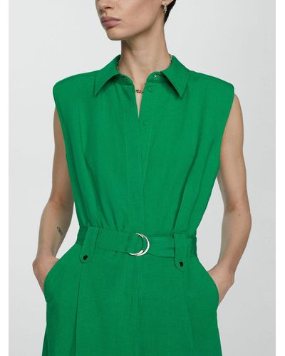 Mango Matty Linen Blend Belted Jumpsuit - Green