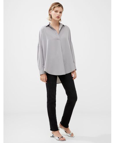 French Connection Rhodes Recycled Crepe Popover Shirt - Grey