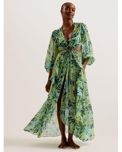 Ted Baker Ottley Abstract Print Cutout Maxi Beach Dress - Green