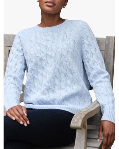 Pure Collection Lofty Cable Knit Cashmere Jumper - Blue