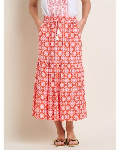 Brakeburn Moroccan Tile Tiered Maxi Skirt - Pink