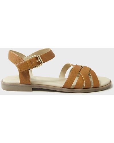 Crew Leather Crossover Multi Strap Sandals - Natural