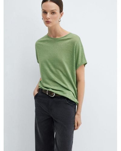 Mango Lint Linen T-shirt - Green