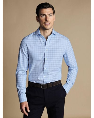 Charles Tyrwhitt Non-iron Mayfair Weave Checked Shirt - Blue