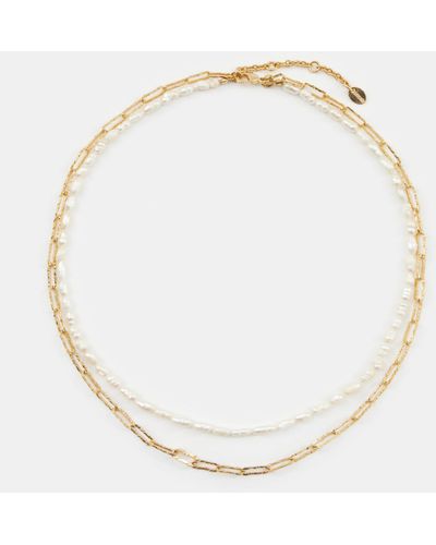 Hush Hadley Hammered Pearl And Chain Necklace - Natural