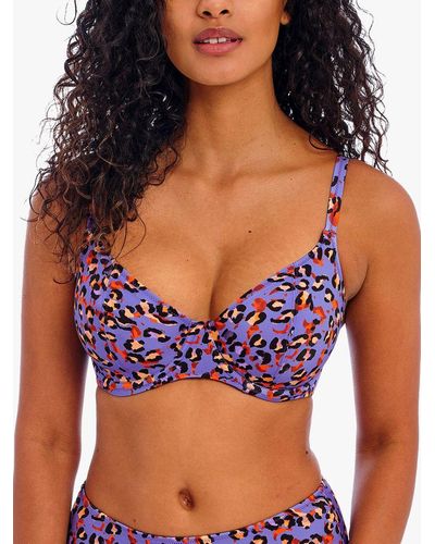 Freya San Tiago Nights Leopard Print Plunge Bikini Top - Blue