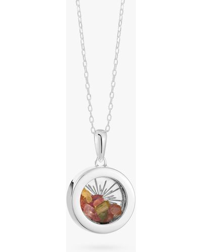 Rachel Jackson Personalised Small Deco Sun Birthstone Amulet Necklace - White