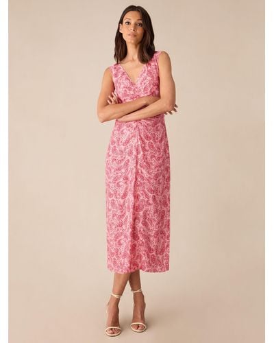 Ro&zo Petite Paisley Ruched Midi Dress - Pink