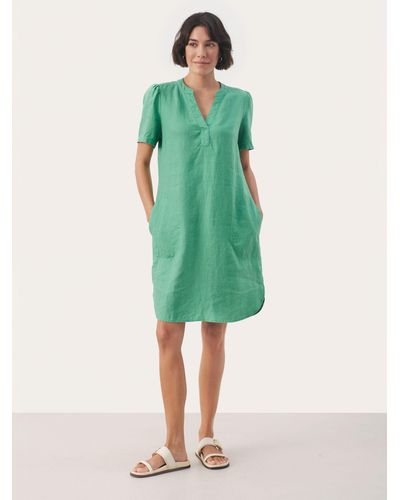 Part Two Aminase Linen Short Sleeve Pocket Dress - Green