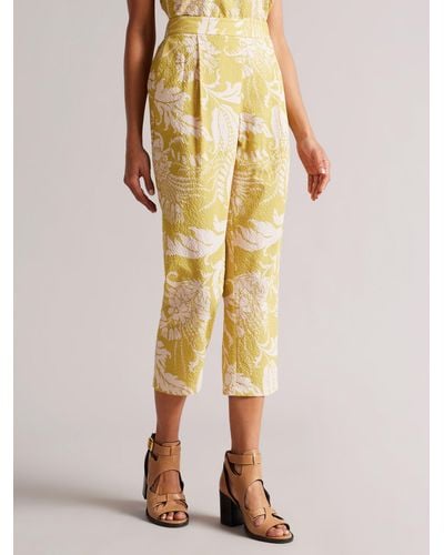 Ted Baker Kaylani Textured Floral Print Cropped Trousers - Yellow