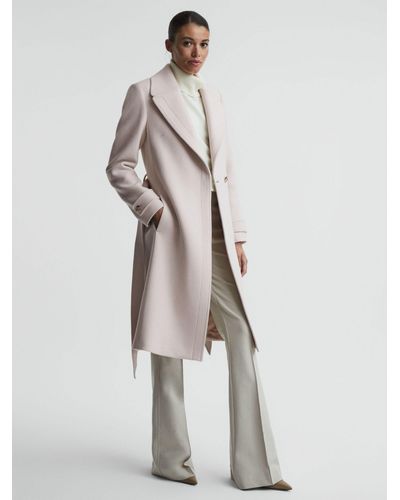 Reiss Petite Tor Wool Bland Mid-length Belted Coat - White
