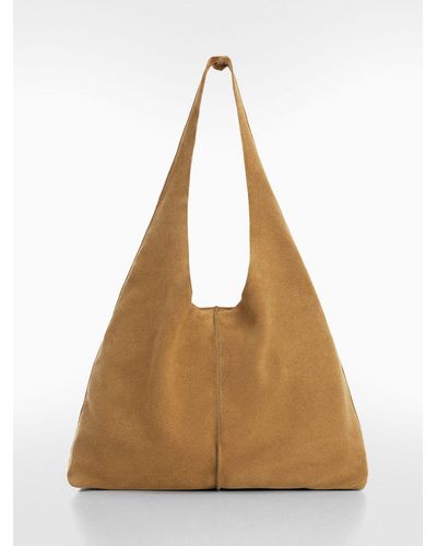 Mango Gabriel Leather Shopper Bag - Natural