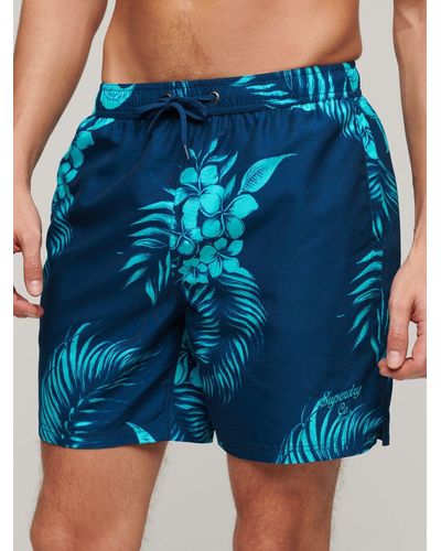 Superdry Recycled Hawaiian Print 17" Swim Shorts - Blue