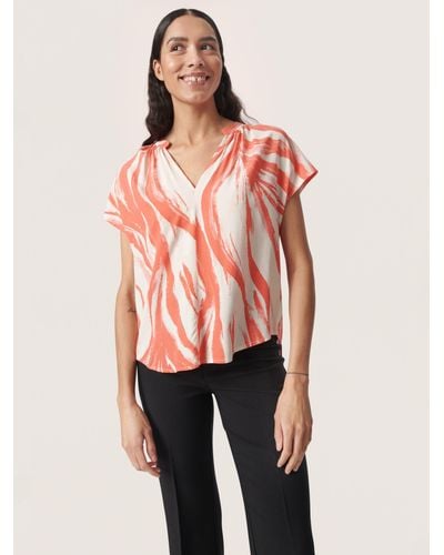 Soaked In Luxury Wynter Notch Neck Short Sleeve Blouse - Pink