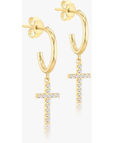 Ib&b 9ct Yellow Gold Cubic Zirconia Cross Drop Earrings - Metallic