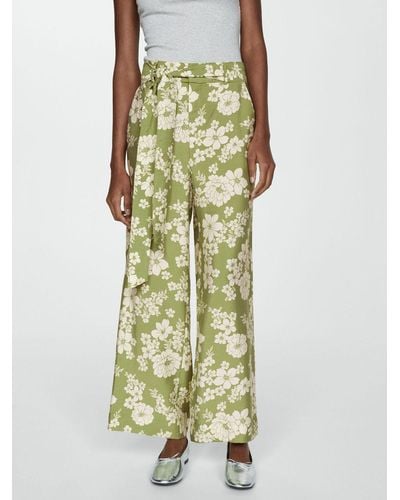 Mango Plumas Bow Floral Print Trousers - Green