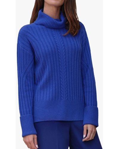 Pure Collection Wool Cashmere Blend Rib Knit Roll Neck Jumper - Blue