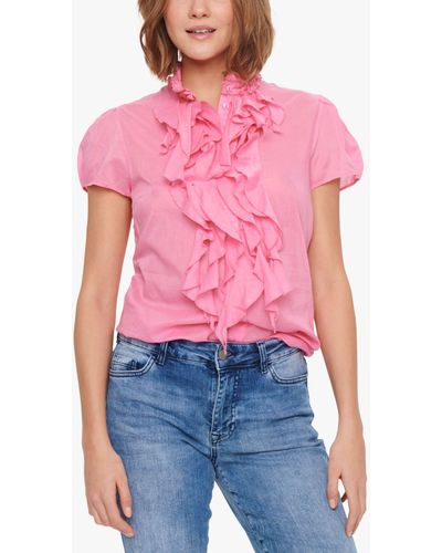 Saint Tropez Tilli Frill Trim Short Sleeve Shirt - Pink
