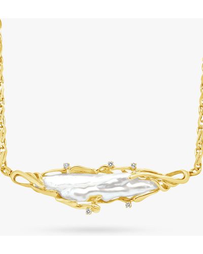 Milton & Humble Jewellery Second Hand 14ct Yellow Gold Freshwater Pearl & Diamond Statement Necklace - Metallic