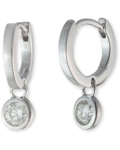 Ralph Lauren Lauren Sterling Silver Cubic Zirconia Drop Hoop Earrings - White