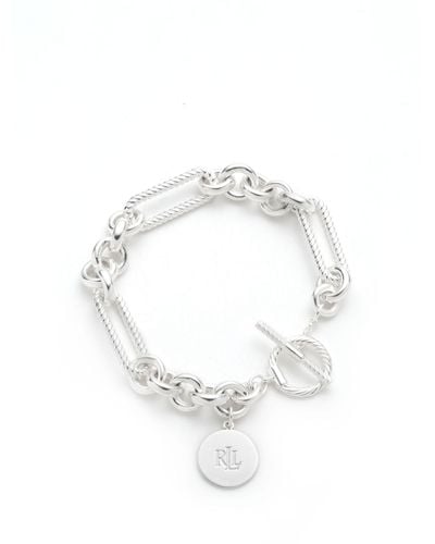 Ralph Lauren Lauren Sterling Silver Oval Link Logo Charm Bracelet - White