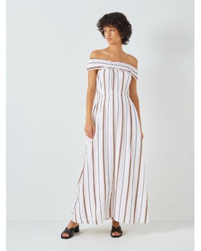 Summery Copenhagen Bella Stripe Off Shoulder Maxi Dress - White
