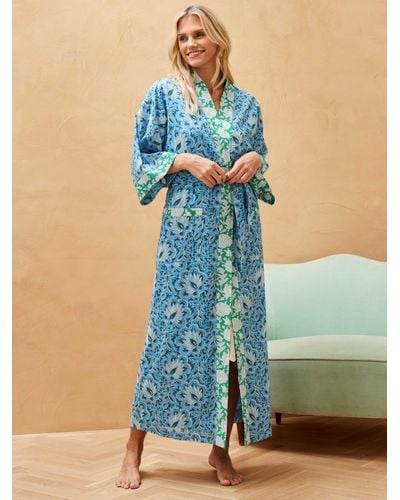 Brora Organic Cotton Patchwork Dressing Gown - Blue