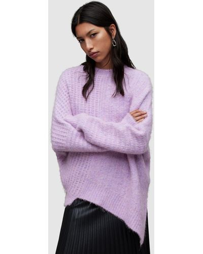 AllSaints Selena Asymmetric Hem Wool Blend Jumper - Purple