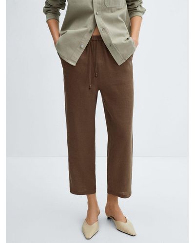 Mango Linen Cropped Trousers - Natural