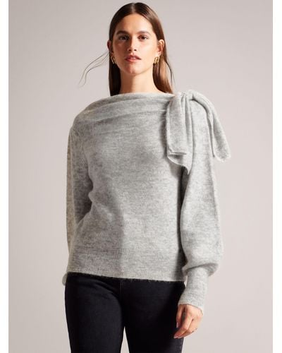 Ted Baker Larbow Wool Blend Statement Bow Jumper - Grey