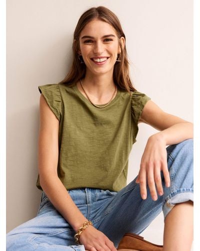 Boden Cotton Flutter Sleeve T-shirt - Green