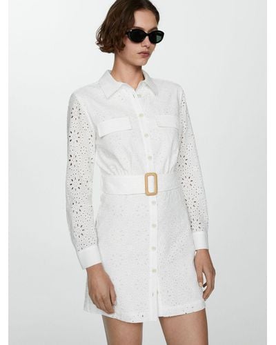 Mango Shirly Broderie Anglaise Mini Shirt Dress - White