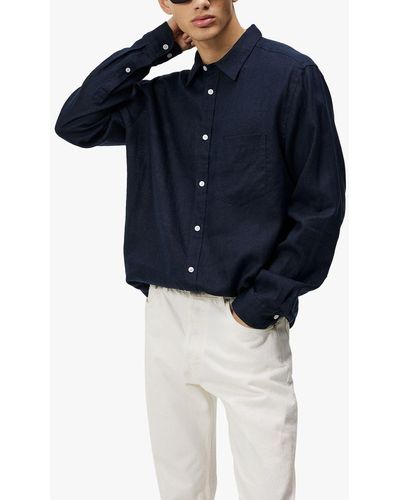 J.Lindeberg Regular Fit Long Sleeve Linen Shirt - Blue