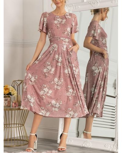 Jolie Moi Sapphire Floral Print Mesh Midi Dress - Pink