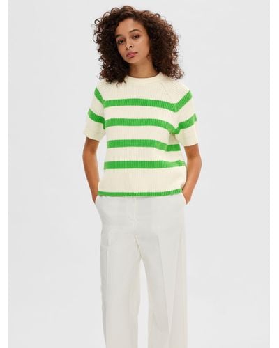 SELECTED Stripe Short Sleeve Jumper - Green