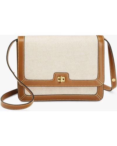 John Lewis Canvas & Leather Flap Over Cross Body Bag - Natural