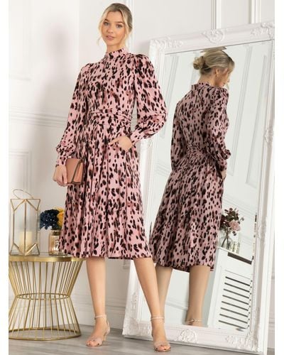Jolie Moi Kathryn Animal Print High Neck Dress - Pink