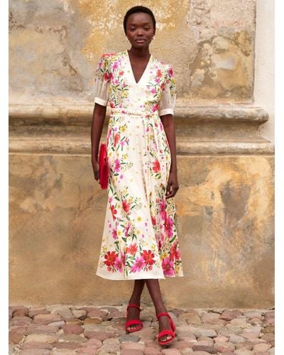 Hobbs Aurelia Cascading Floral Print Silk Midi Dress - Natural