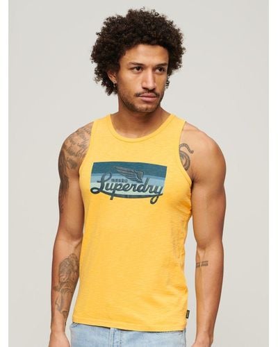 Superdry Cali Striped Logo Vest Top - Yellow