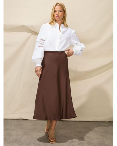 Ro&zo Plain Satin Bias Midi Skirt - White