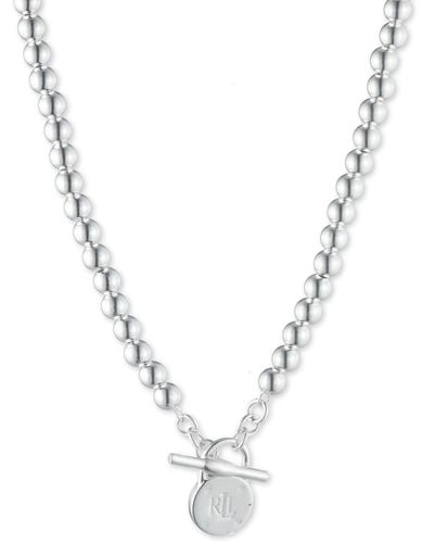 Ralph Lauren Lauren Sterling Silver Beaded T-bar Necklace - Metallic