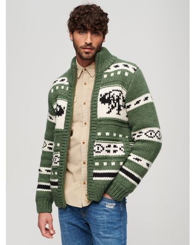 Superdry Chunky Knit Patterned Zip Cardigan - Green