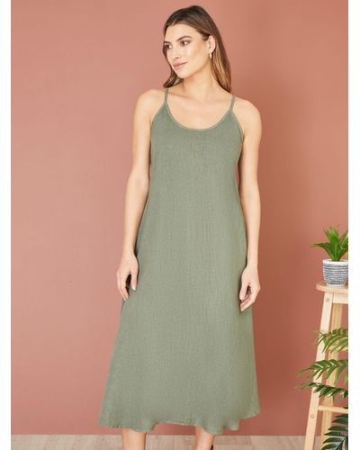 Yumi' Relaxed Midi Linen Dress - Green