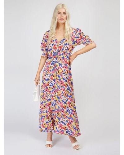 Little Mistress By Vogue Williams Puff Sleeve Tea Dress - Multicolour