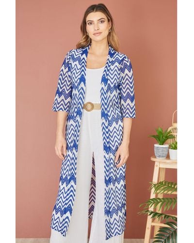 Yumi' Zig Zag Crochet Kimono - Blue