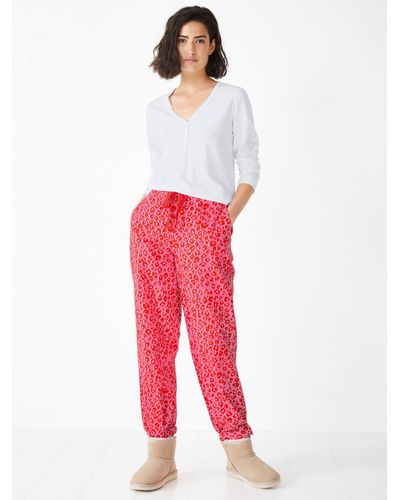 Hush Liv Cotton Flannel Leopard Print Pyjama Bottoms - Red