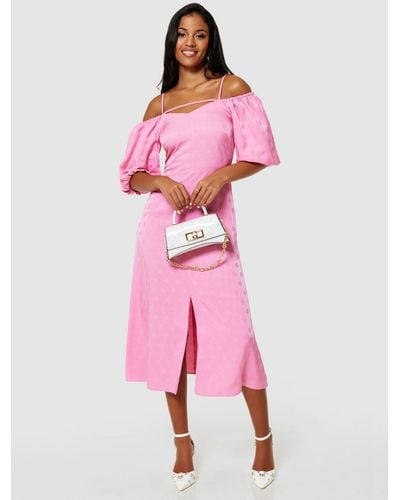 Closet Polka Dot Jacquard A-line Midi Dress - Pink